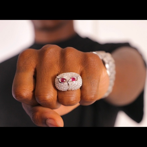 GLD Iced Owl Ring Vermeil .925 - Picture 3 of 9